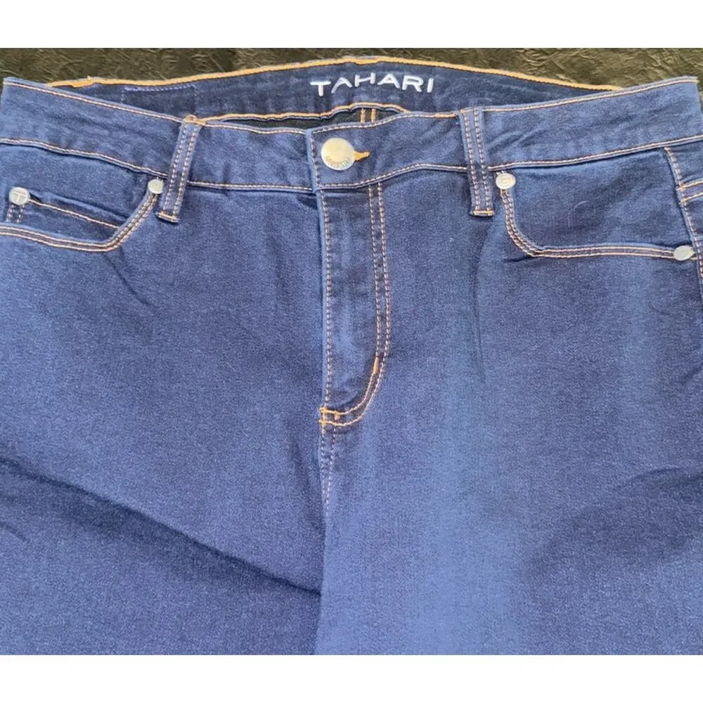 TAHARI Jeans Denim Dark Blue Wash‎ Skinny Stretch Comfort Classic Size 16W EUC